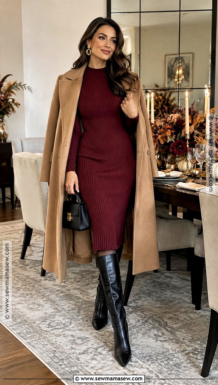 Burgundy Sweater Dress Thanksgiving Outfit - 25 baddie thanksgiving outfits