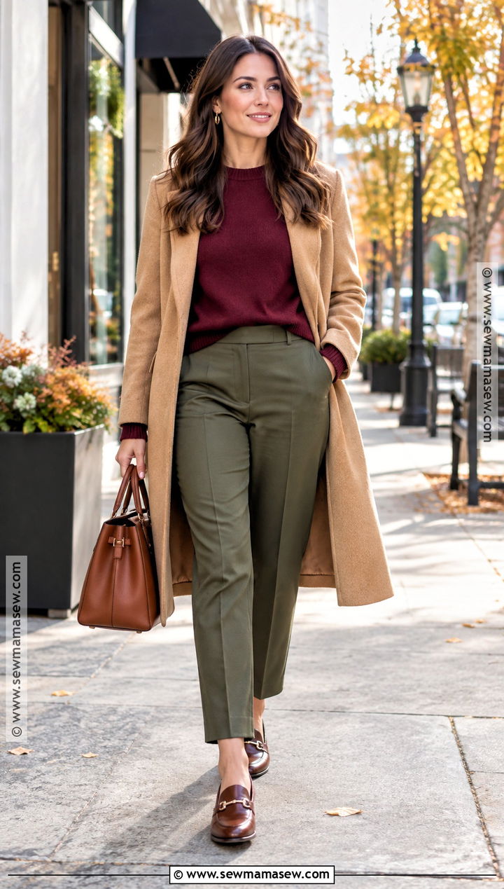 Burgundy Sweater Fall Outfit With Olive Pants - 30 fall fit ideas