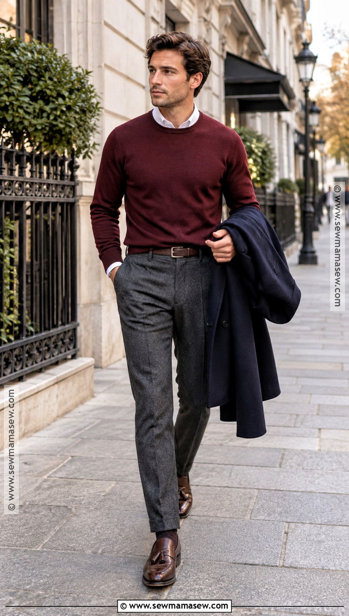Burgundy Sweater Old Money Fall Outfit - 20 old money fall outfits for men