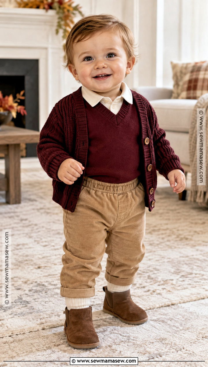 Burgundy Sweater Vest Baby Set - 15 autumn baby fashion set ideas