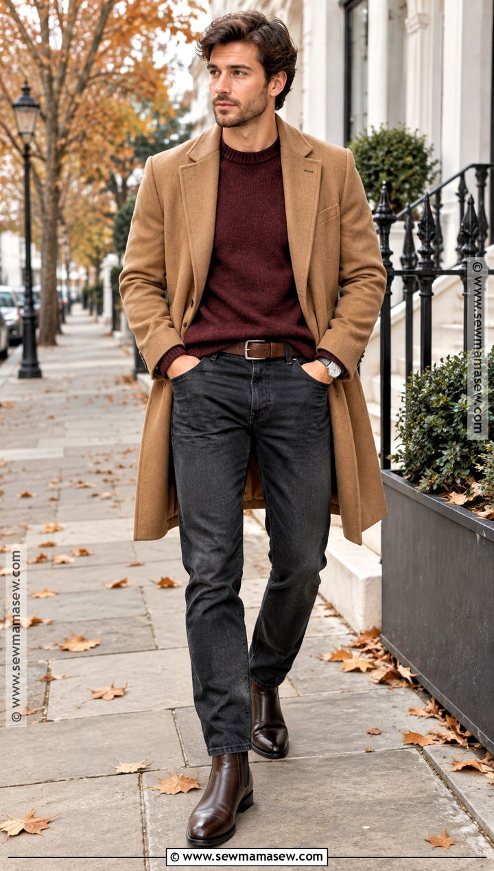 Burgundy Sweater With Charcoal Jeans And Brown Boots - 15 autumn sweater ideas for men