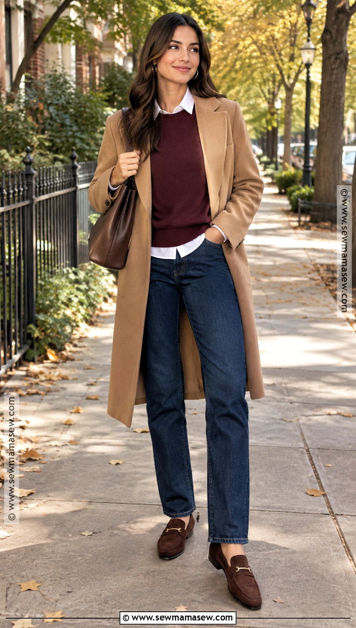 Burgundy Sweater With Dark Wash Jeans - 15 Fall Style 2026 Women Casual Ideas