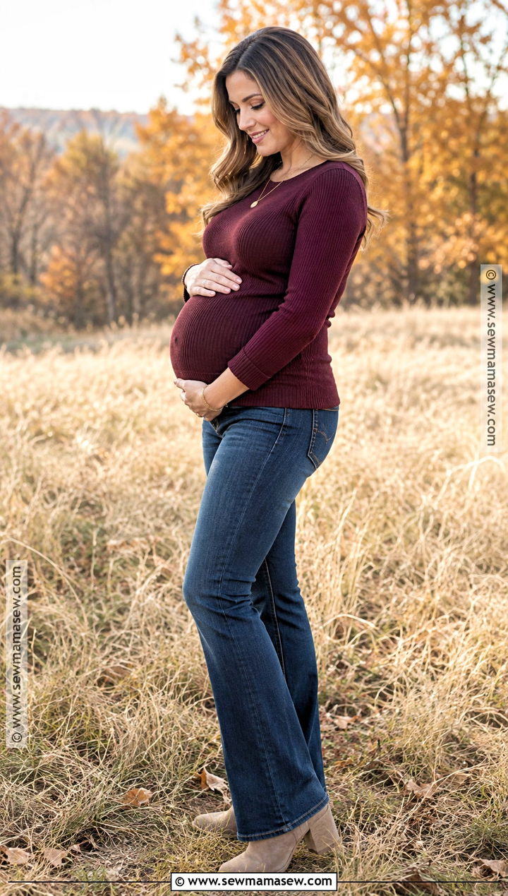 Burgundy Sweater With Maternity Jeans - 15 fall maternity photos jeans
