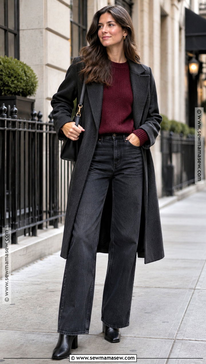 Burgundy Sweater and Wide Leg Jeans Outfit - 15 2026 fall winter outfits
