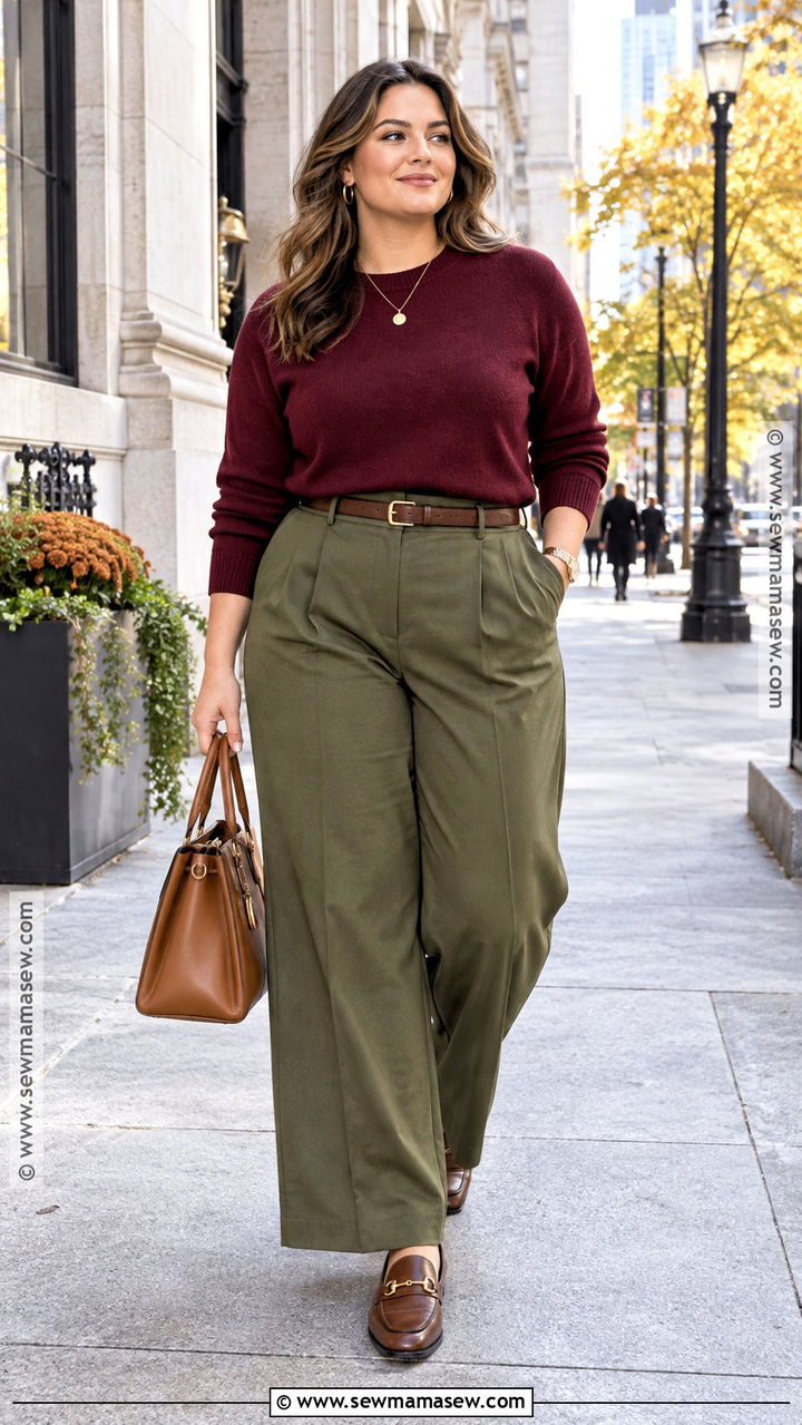 Burgundy Sweater and Wide Leg Trousers Fall Outfit - 20 Fall Inspiration Outfits