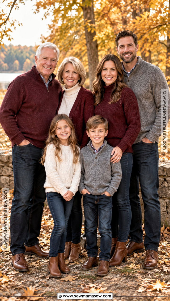 Burgundy Sweaters And Jeans Family Outfit - 20 fall family pictures outfits jeans