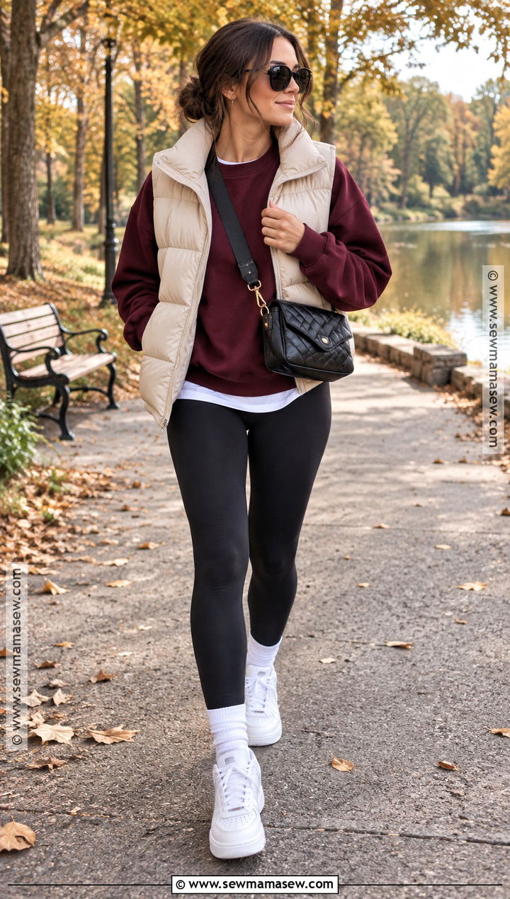 Burgundy Sweatshirt and Leggings Outfit - 15 fall burgandy outfits