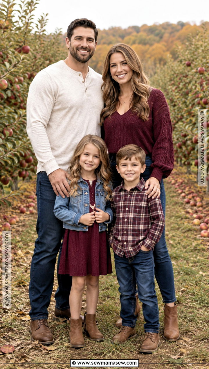 Burgundy Tops And Blue Jeans Family Photos - 20 denim fall family photos ideas