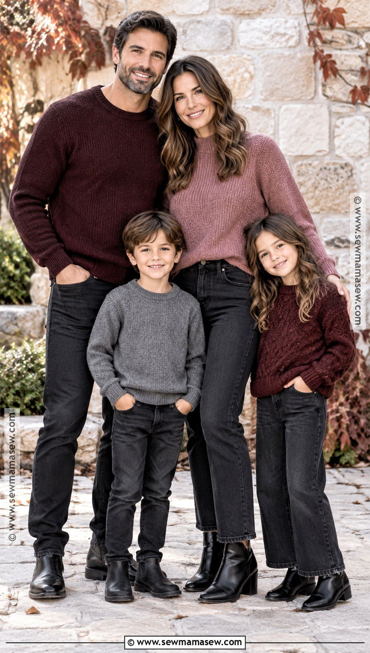 Burgundy Tops With Black Jeans For Fall Family Photos - 20 fall family photos jeans