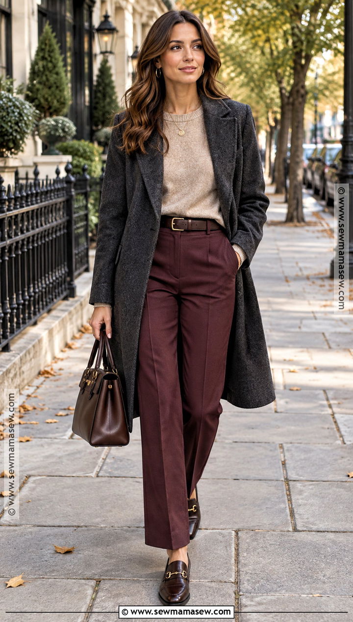 Burgundy Trousers Outfit - 20 fall trousers outfit ideas