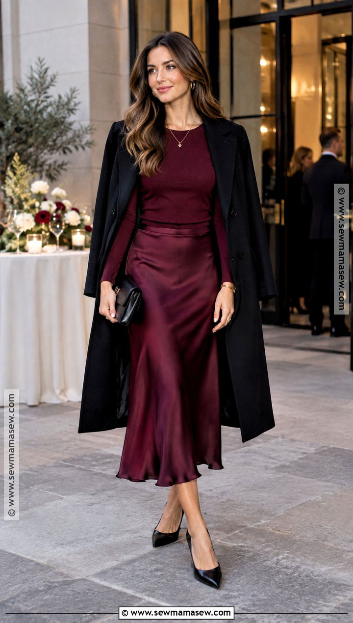 Burgundy Two Piece Skirt Set Fall Wedding Outfit - 20 fall wedding outfits for women