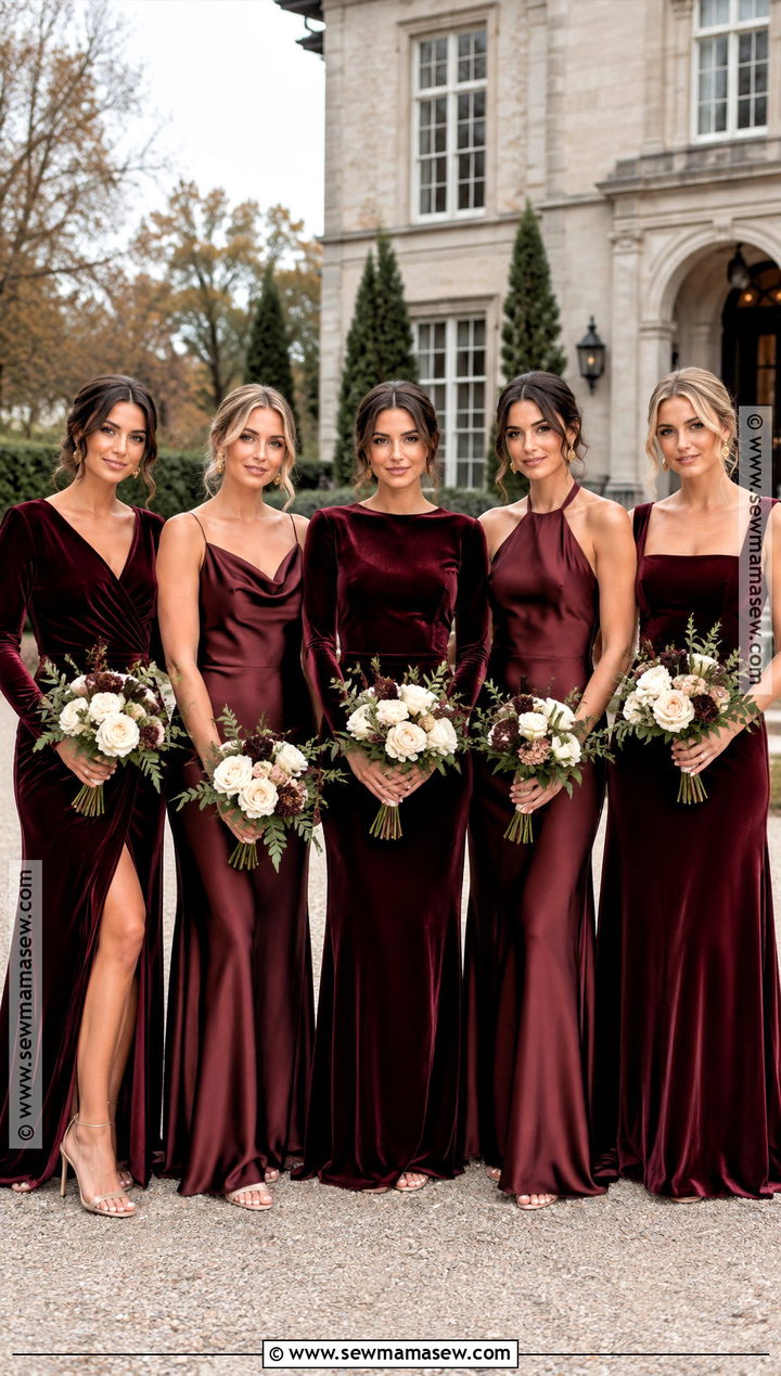 Burgundy Velvet And Satin Bridesmaid Dresses - 20 bridesmaid dresses mismatched fall