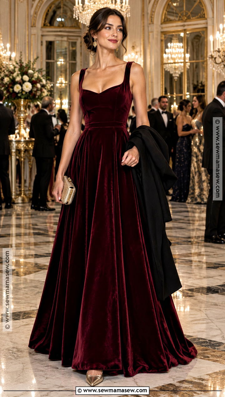 Burgundy Velvet Autumn Ball Dress - 20 autumn ball dress ideas