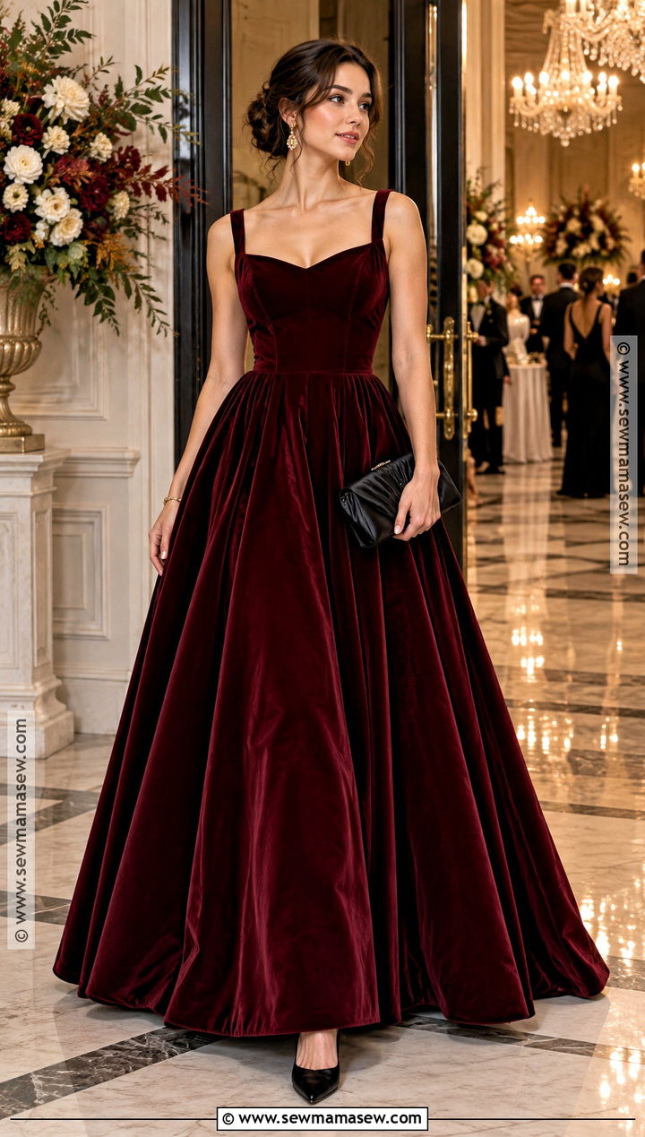 Burgundy Velvet Autumn Ball Gown - 20 Autumn Ball Gown Ideas