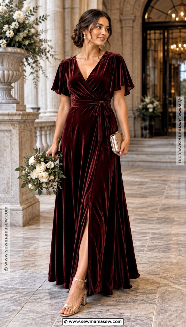 Burgundy Velvet Autumn Bridesmaid Dress - 25 autumn bridesmaid dresses