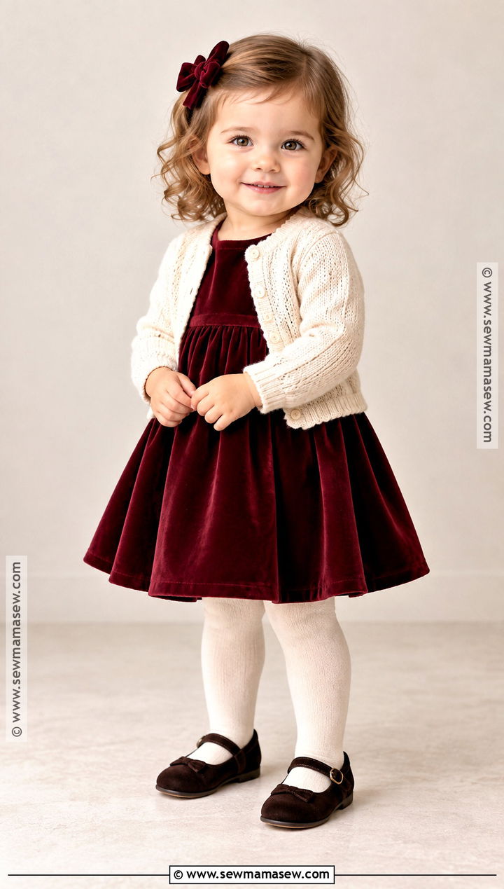 Burgundy Velvet Baby Girl Dress Outfit - 15 fall baby girl dress ideas
