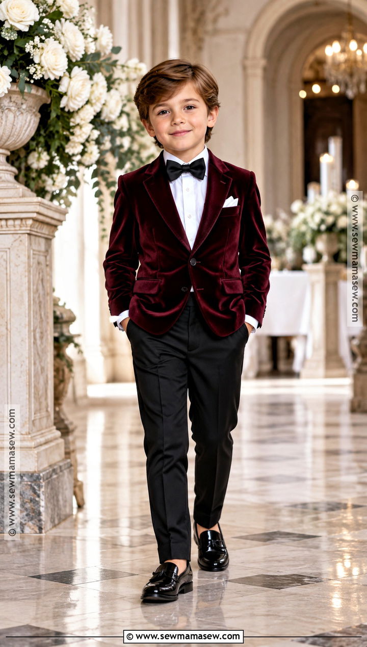 Burgundy Velvet Blazer Ring Bearer Outfit - 20 fall ring bearer outfit ideas