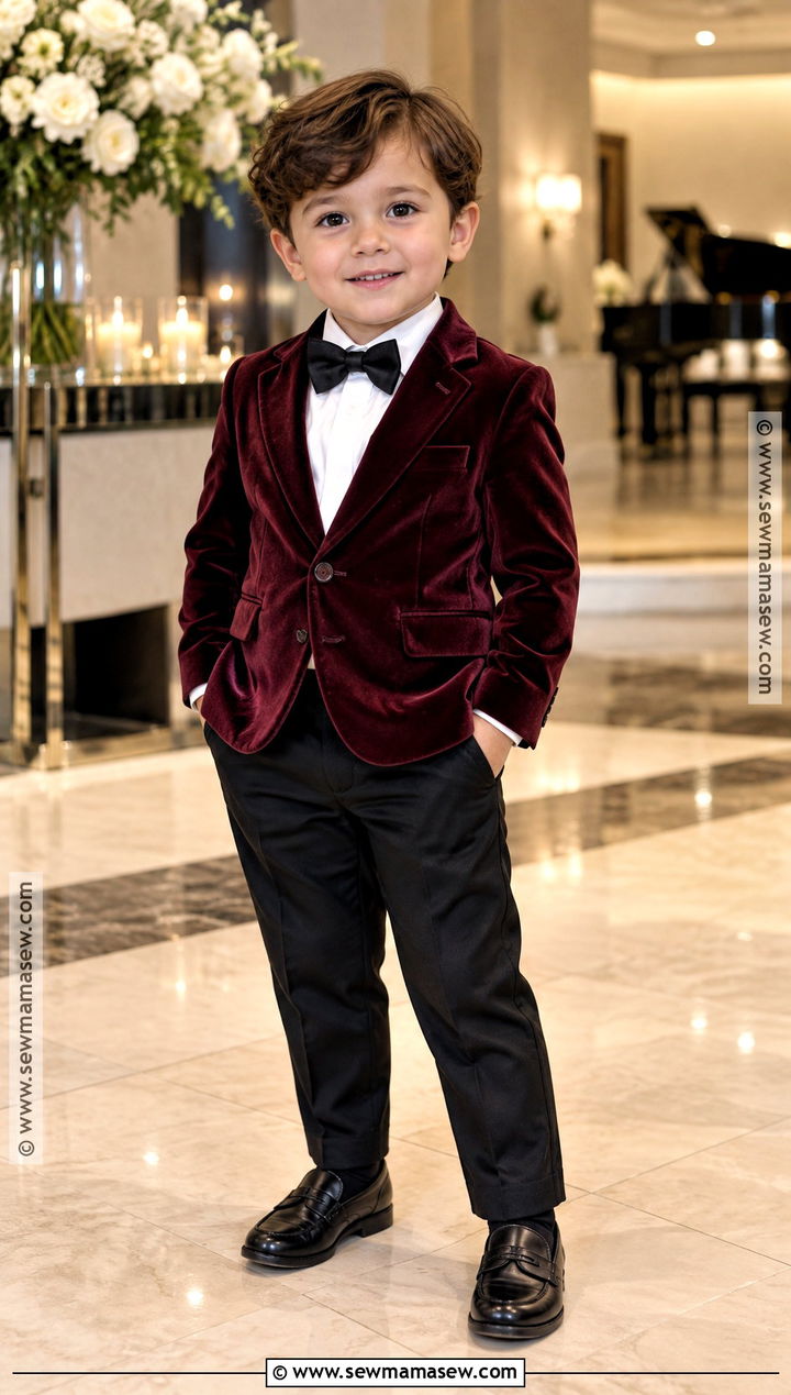 Burgundy Velvet Blazer Toddler Wedding Outfit - 15 toddler boy wedding outfit fall ideas