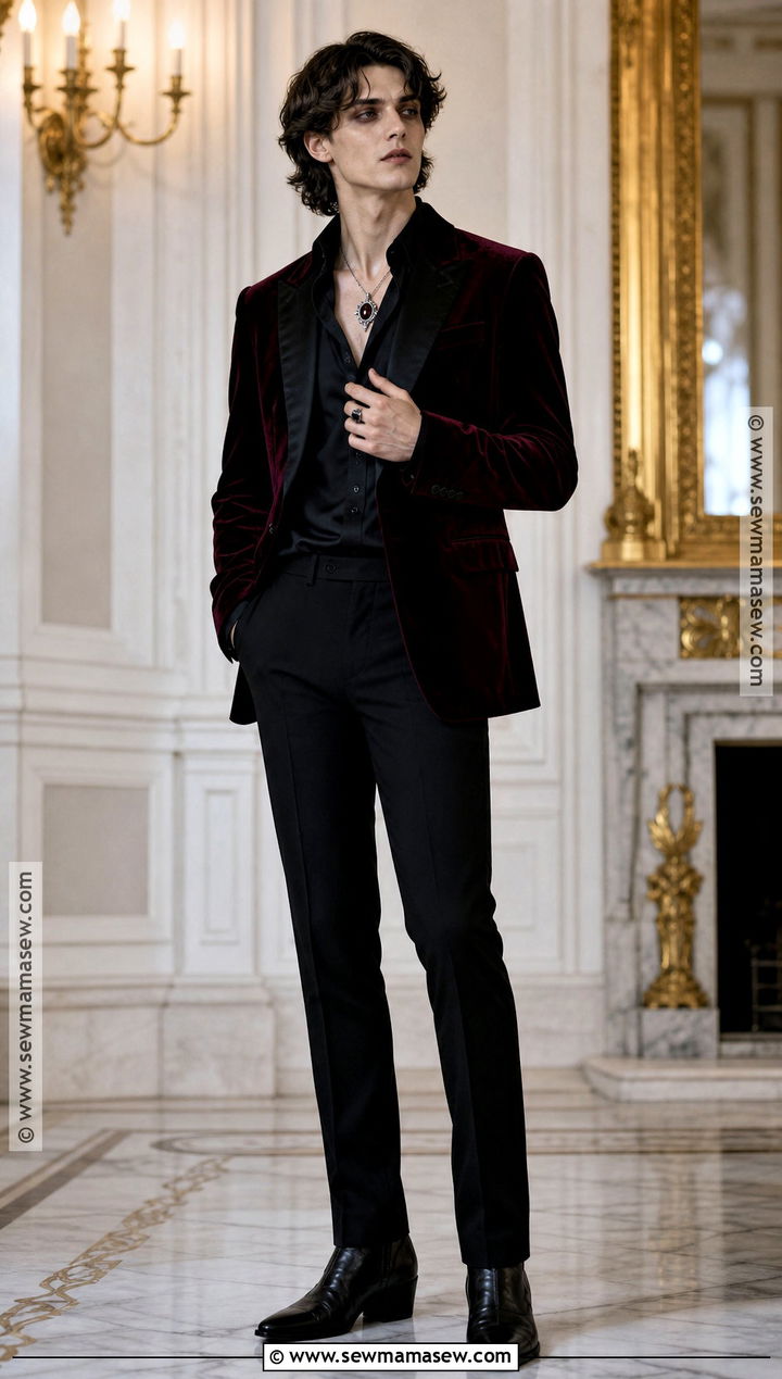 Burgundy Velvet Blazer Vampire Aesthetic Outfit - 30 vampire aesthetic outfit male ideas