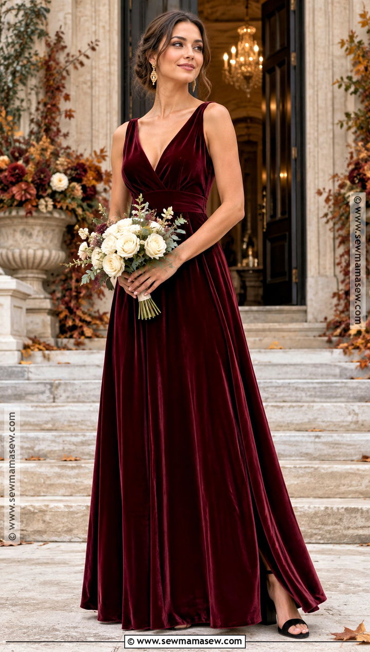 Burgundy Velvet Bridesmaid Dress - 20 bridesmaid dresses autumn