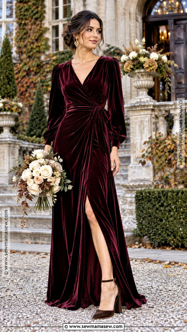 Burgundy Velvet Bridesmaid Dress - 20 fall colored bridesmaid dresses
