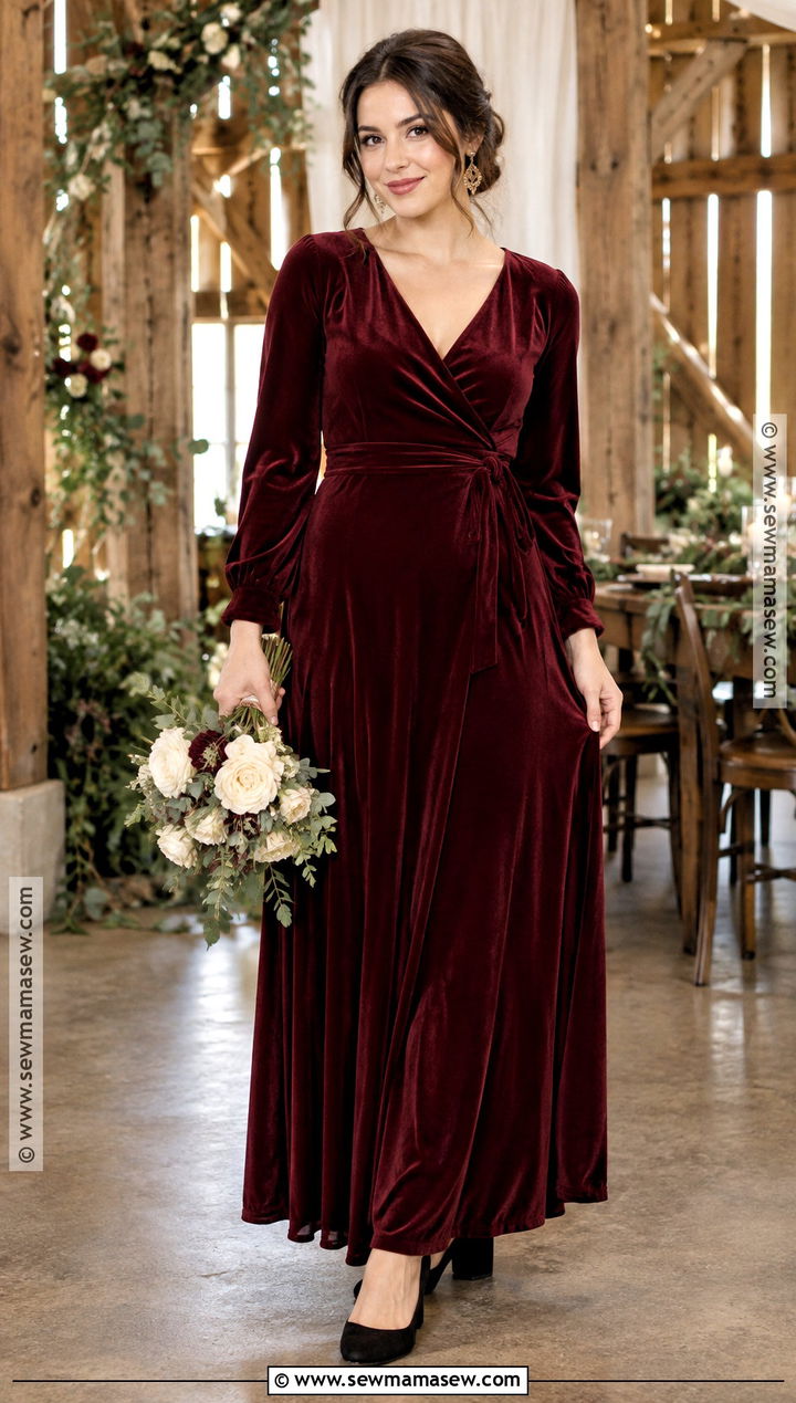 Burgundy Velvet Bridesmaid Dress - 15 Fall Rustic Bridesmaid Dresses