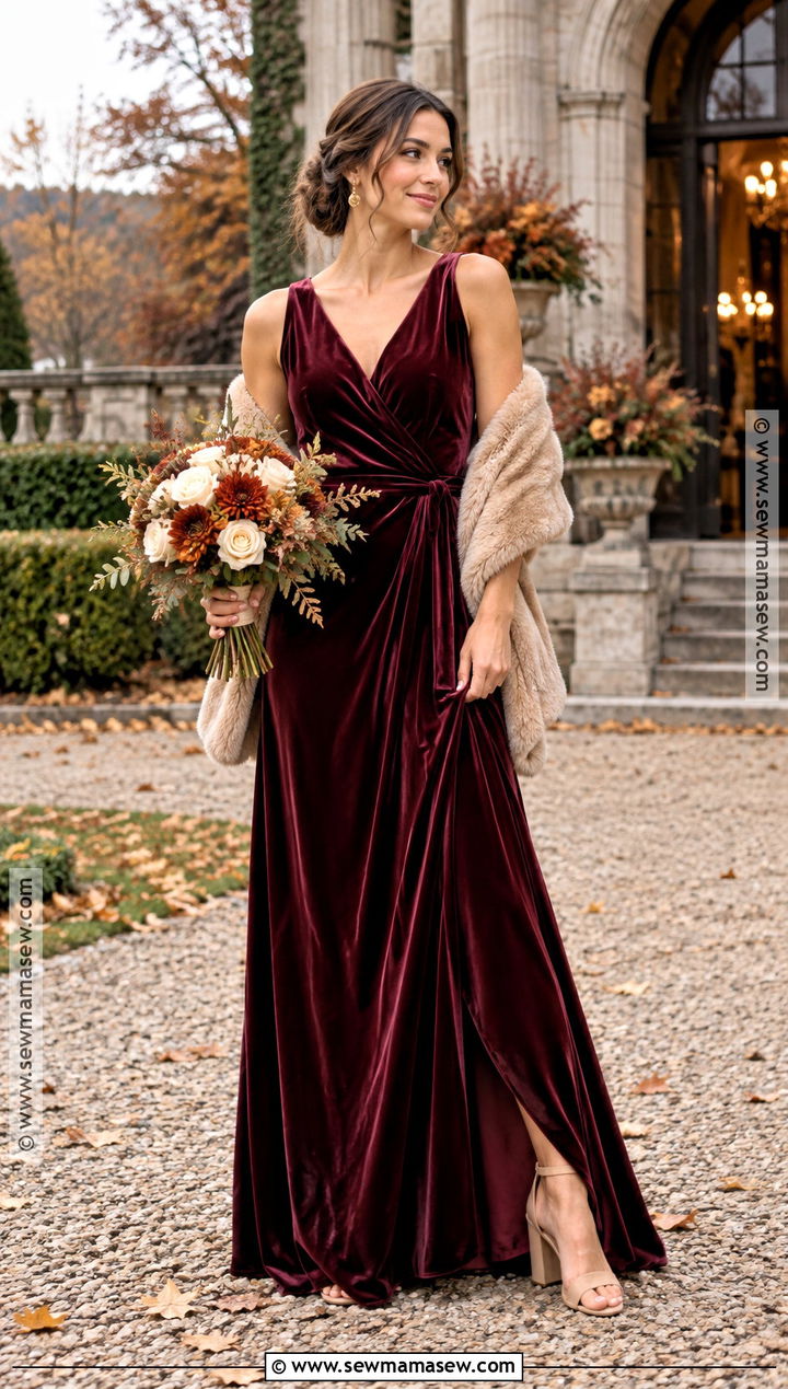 Burgundy Velvet Bridesmaid Dress - 15 Fall Tone Bridesmaid Dresses