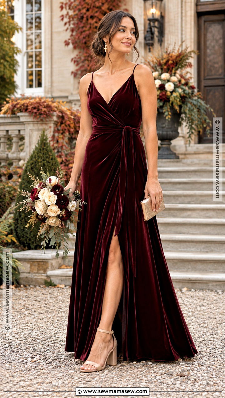 Burgundy Velvet Bridesmaid Dress - 15 Fall Velvet Bridesmaid Dresses Different Colors