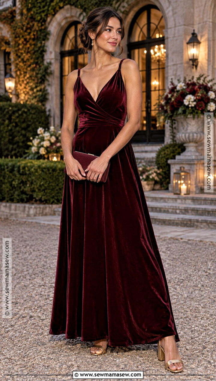 Burgundy Velvet Bridesmaid Dress With Gold Heels - 25 october bridesmaid dresses