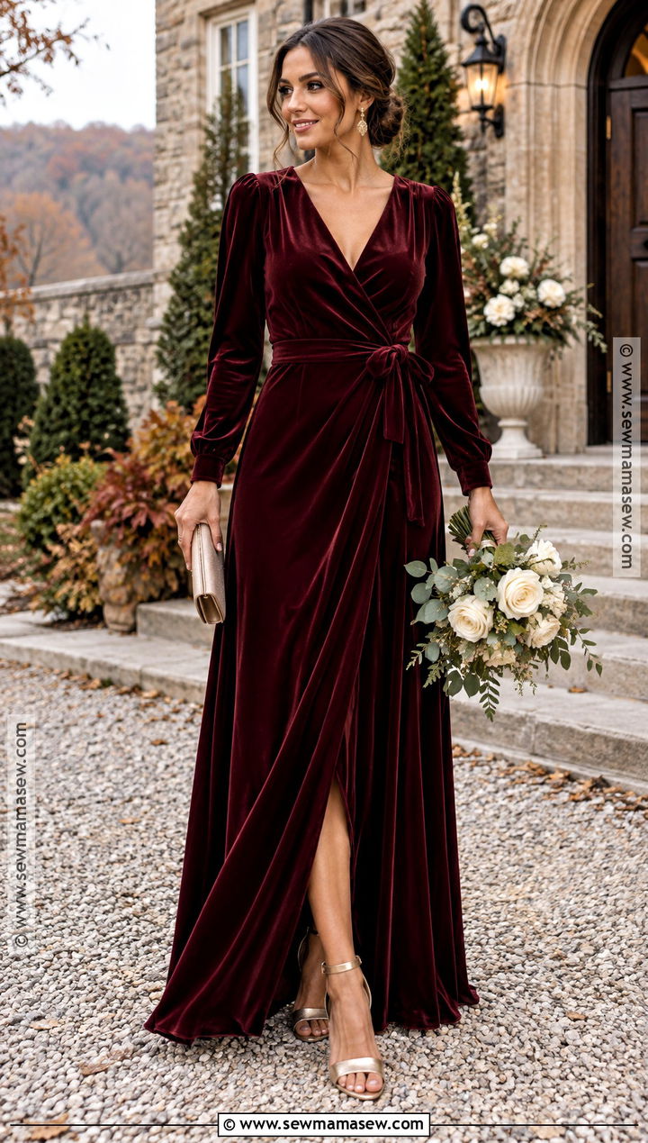 Burgundy Velvet Bridesmaid Dress - 15 Autumn Themed Bridesmaid Dresses