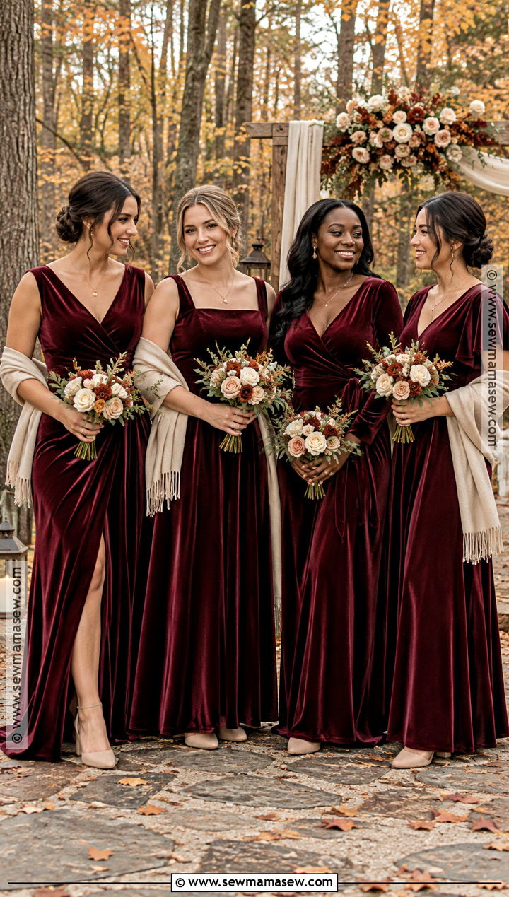 Burgundy Velvet Bridesmaid Dresses - 15 october wedding ideas outdoor bridesmaid dresses