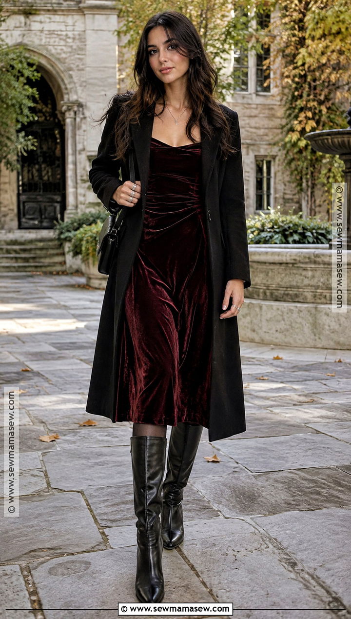 Burgundy Velvet Dress Witchy Fall Outfit - 25 witchy fall outfits