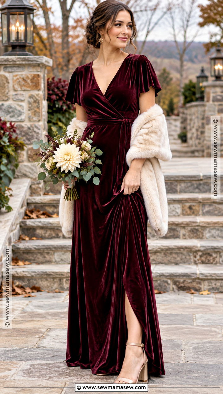 Burgundy Velvet Fall Bridal Party Dress - 15 fall bridal party dresses