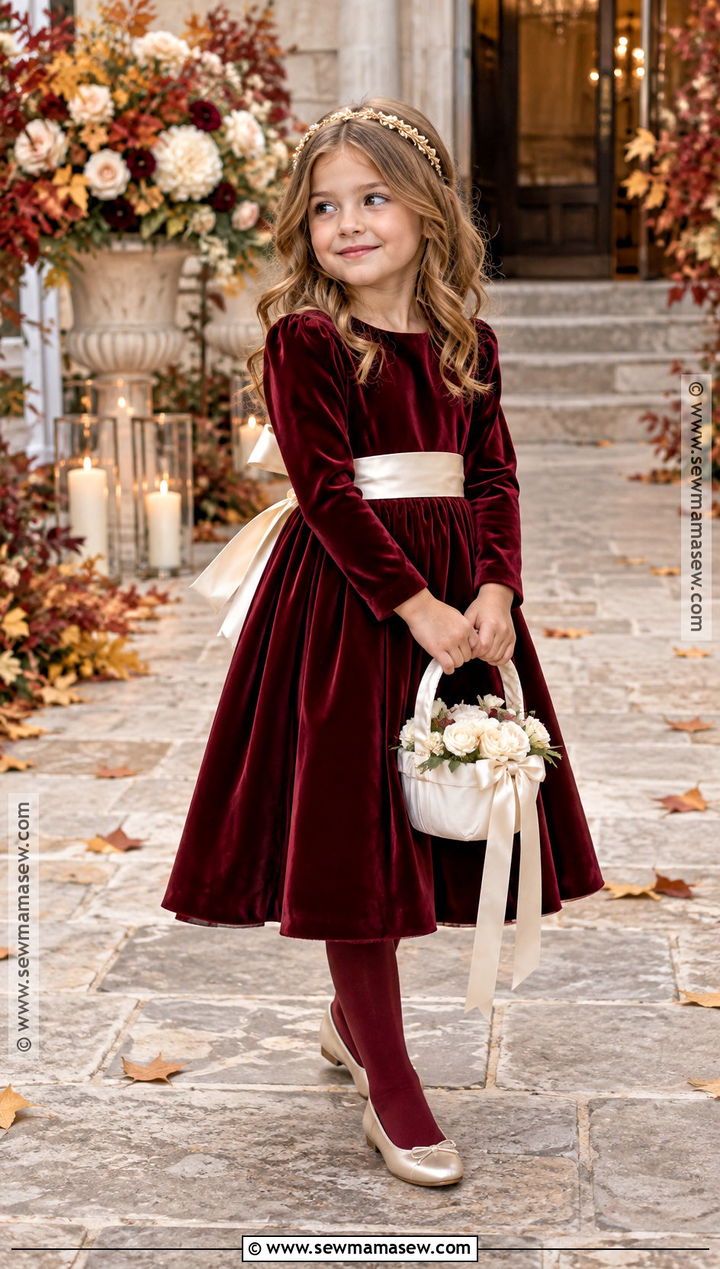 Burgundy Velvet Flower Girl Dress - 15 Fall Wedding Flower Girl Dress Ideas