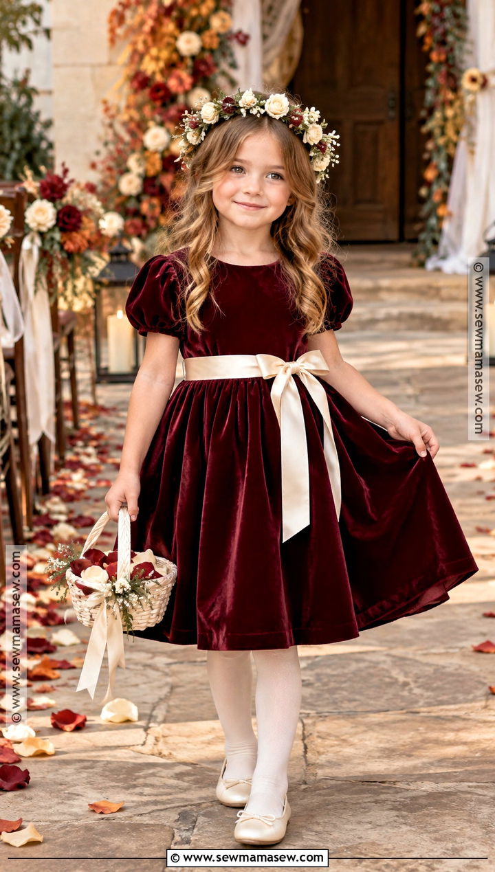 Burgundy Velvet Flower Girl Dress - 15 Fall Color Flower Girl Dresses
