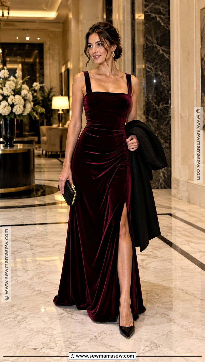 Burgundy Velvet Gown Fall Formal Outfit - 20 fall outfits formal