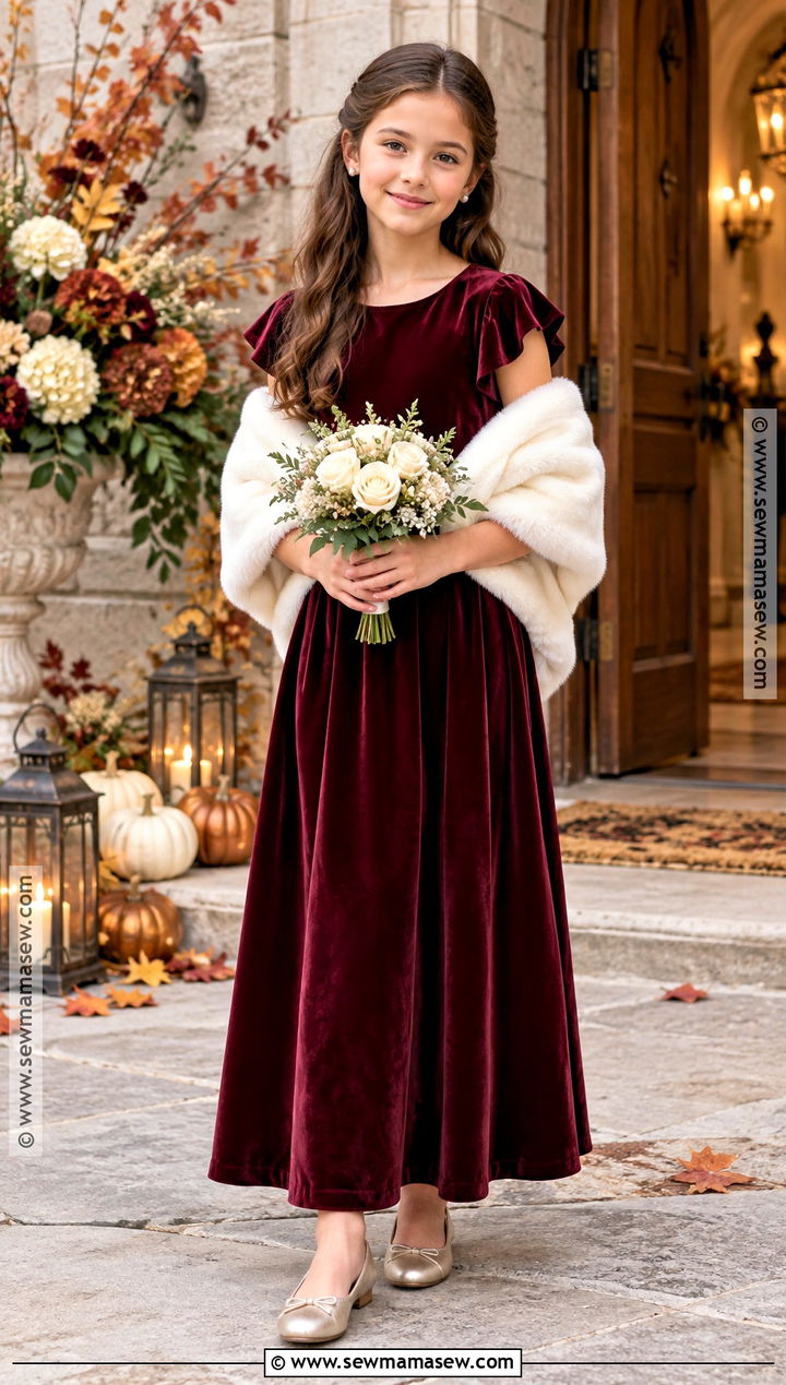 Burgundy Velvet Junior Bridesmaid Dress - 15 Fall Wedding Junior Bridesmaid Dresses