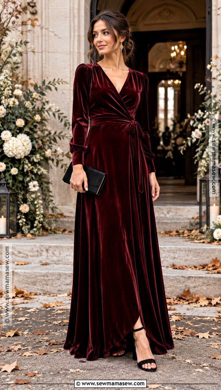 Burgundy Velvet Long Sleeve Bridesmaid Dress - 15 Fall 2026 Bridesmaid Dresses