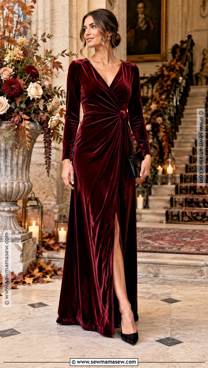Burgundy Velvet Long Sleeve Bridesmaid Dress - 25 fall bridesmaid dresses