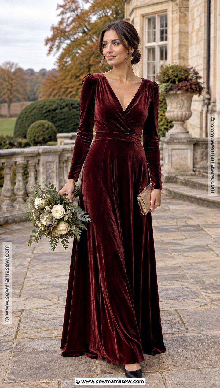 Burgundy Velvet Long Sleeve Bridesmaid Dress - 15 Dark Fall Bridesmaid Dresses