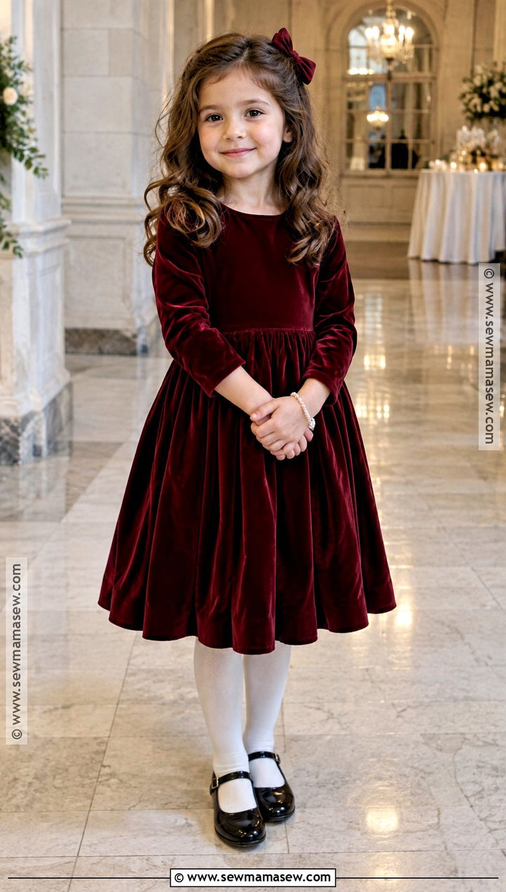 Burgundy Velvet Long Sleeve Flower Girl Dress - 20 Fall Wedding Flower Girl Dresses