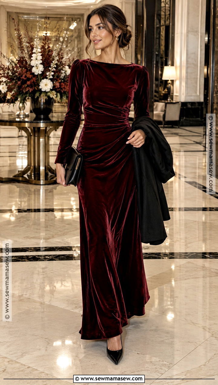 Burgundy Velvet Maxi Dress - 25 fall formal dresses