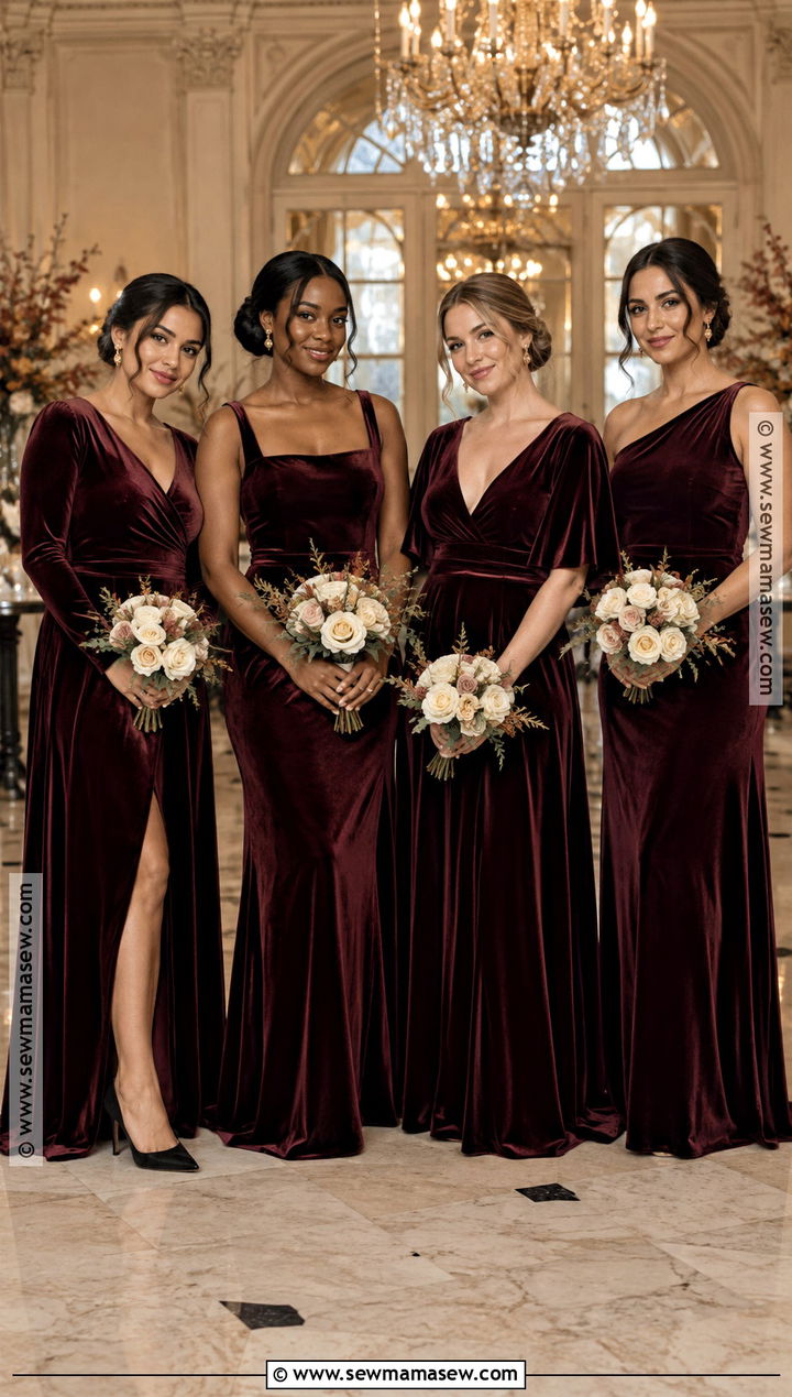 Burgundy Velvet Mismatched Bridesmaid Dresses - 20 fall mismatched bridesmaid dresses