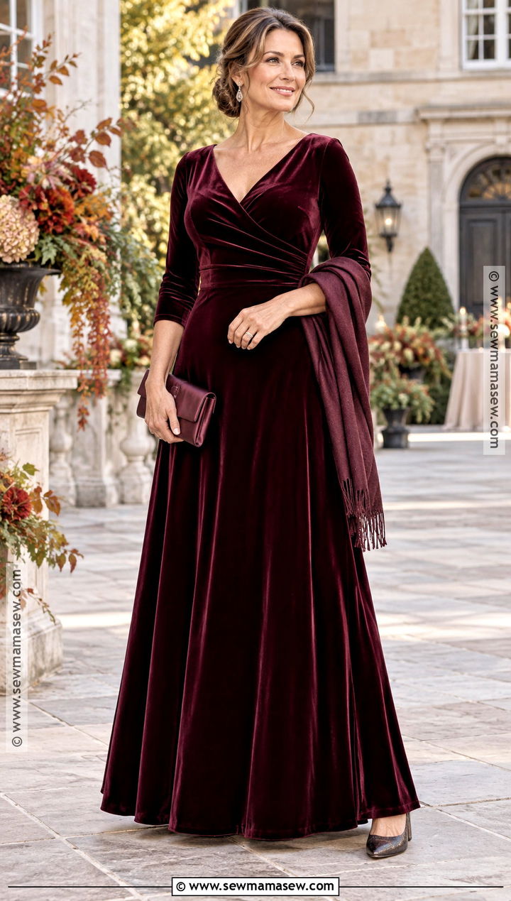 Burgundy Velvet Mother Of The Bride Dress - 15 Fall Mother Of Bride Dresses