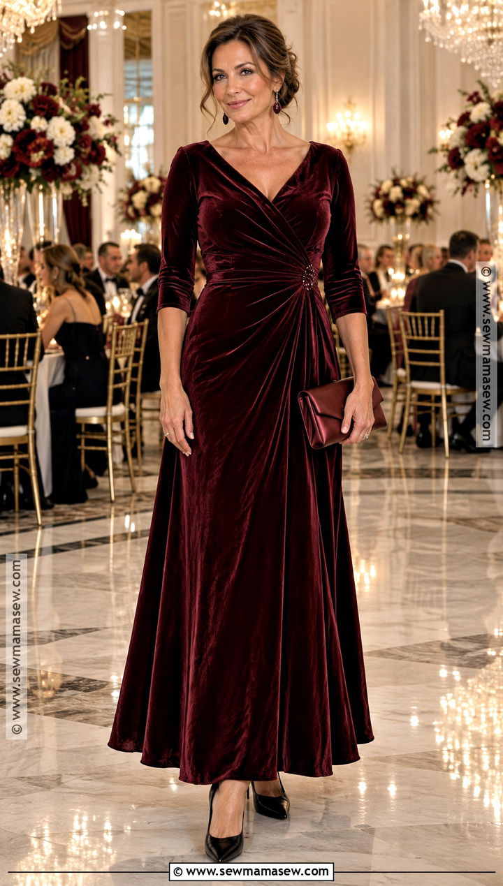 Burgundy Velvet Mother Of The Groom Gown - 15 mother of groom fall dresses