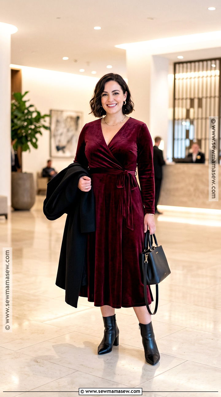 Burgundy Velvet November Birthday Dress With Ankle Boots - 25 november birthday outfit ideas