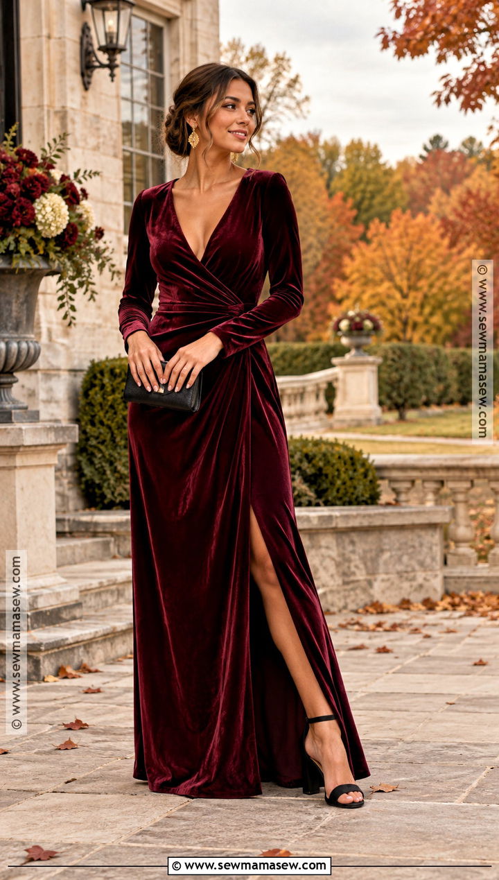 Burgundy Velvet Wedding Party Dress - 15 fall wedding party dresses