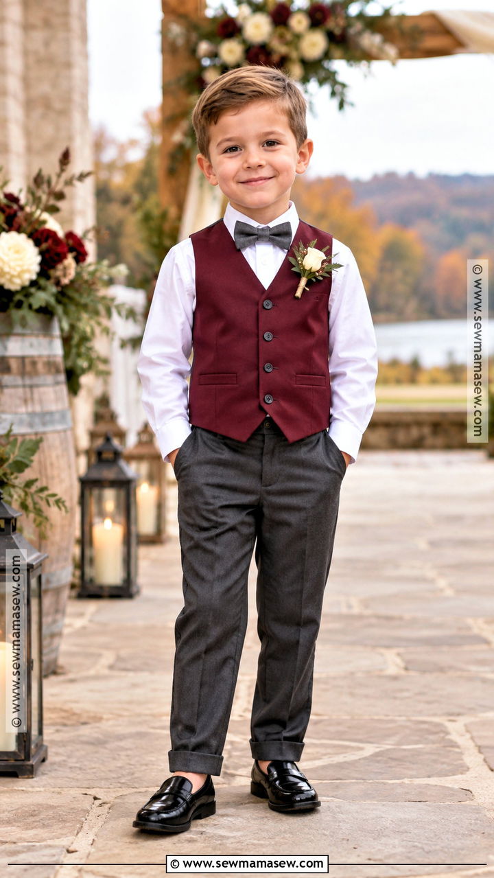 Burgundy Vest Ring Bearer Outfit - 20 fall ring bearer outfit ideas