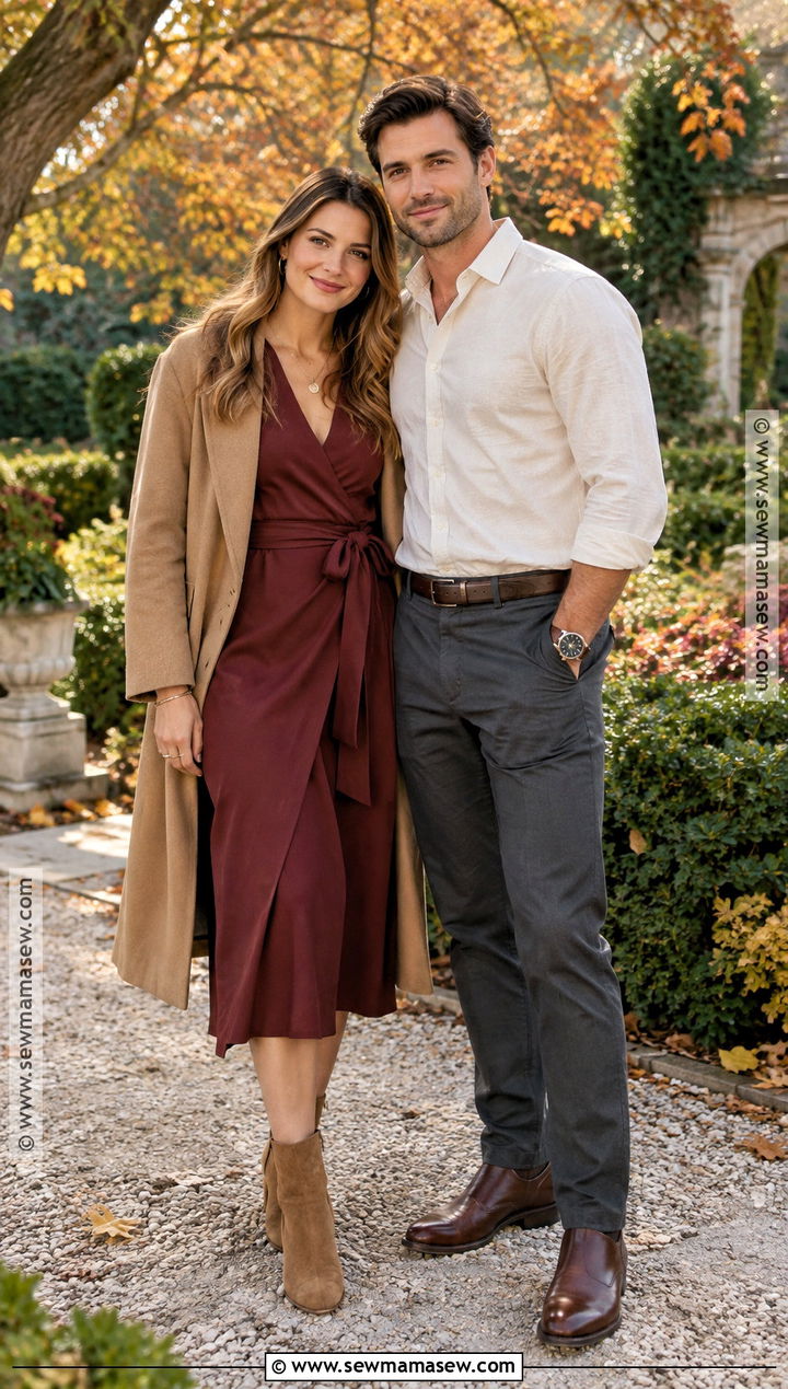 Burgundy Wrap Dress Engagement Photo Outfit - 15 engagement photo shoot outfits fall
