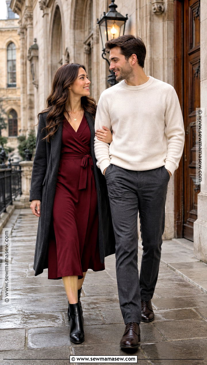 Burgundy Wrap Dress Engagement Photo Outfit - 15 engagement photos outfits november